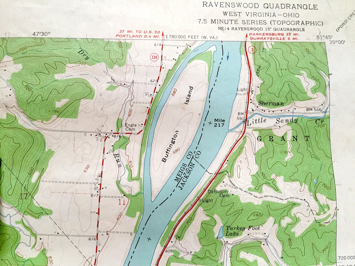 Antique Ravenswood, West Virginia 1960 US Geological Survey Topographic Map – Great Bend, Ohio, Lebanon, Grant, Apple Grove, Letart, WV OH