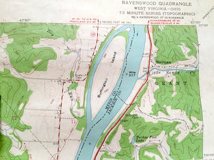 Antique Ravenswood, West Virginia 1960 US Geological Survey Topographic Map – Great Bend, Ohio, Lebanon, Grant, Apple Grove, Letart, WV OH