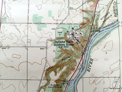 Antique Lafayette, Indiana 1942 US Geological Survey Topographic Map – Tippecanoe County, West, Wabash River, Union, Purdue University, IN