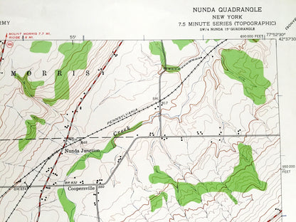 Antique Nunda, New York 1943 US Geological Survey Topographic Map – Livingston, Allegany County, Dalton, Mt Morris, Letchworth State Park NY