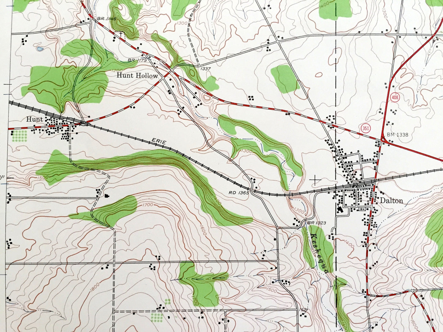 Antique Nunda, New York 1943 US Geological Survey Topographic Map – Livingston, Allegany County, Dalton, Mt Morris, Letchworth State Park NY