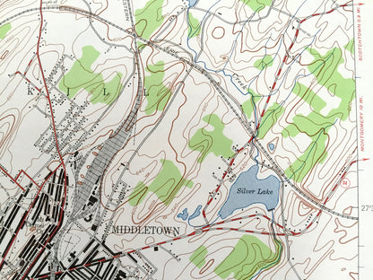 Antique Middletown, New York 1942 US Geological Survey Topographic Map – Orange County, Wallkill, Wawayanda, Goshen, Mechanicstown, NY