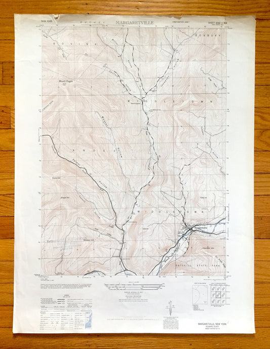 Antique Margaretville, New York 1946 US Geological Survey Topographic Map – Delaware County, Catskills State Park, Middletown, Bovina, NY