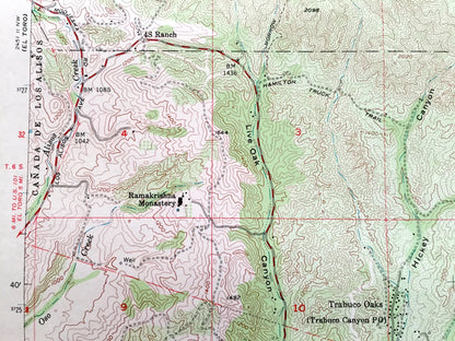 Antique Santiago Peak, California 1954 US Geological Survey Topographic Map – Riverside, Orange County, Trabuco Oaks, Canyon, Modjeska, CA