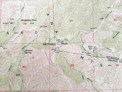 Antique Santiago Peak, California 1954 US Geological Survey Topographic Map – Riverside, Orange County, Trabuco Oaks, Canyon, Modjeska, CA