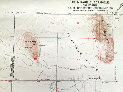 Antique El Mirage Valley, California 1956 US Geological Survey Topographic Map – Los Angeles, San Bernardino County, Black Butte, Gray, CA