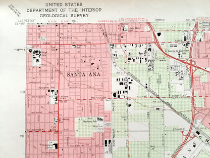 Antique Tustin, California 1965 US Geological Survey Topographic Map – Orange County, Irvine, Santa Ana, Newport Beach, San Joaquin, CA
