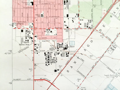 Antique Tustin, California 1965 US Geological Survey Topographic Map – Orange County, Irvine, Santa Ana, Newport Beach, San Joaquin, CA