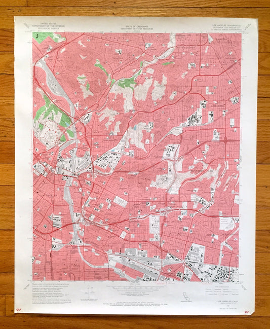Antique Los Angeles, California 1966 US Geological Survey Topographic Map – Pasadena, San Rafael, Vernon, Monterey Park, Alhambra Elysian CA