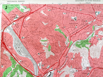 Antique Los Angeles, California 1966 US Geological Survey Topographic Map – Pasadena, San Rafael, Vernon, Monterey Park, Alhambra Elysian CA
