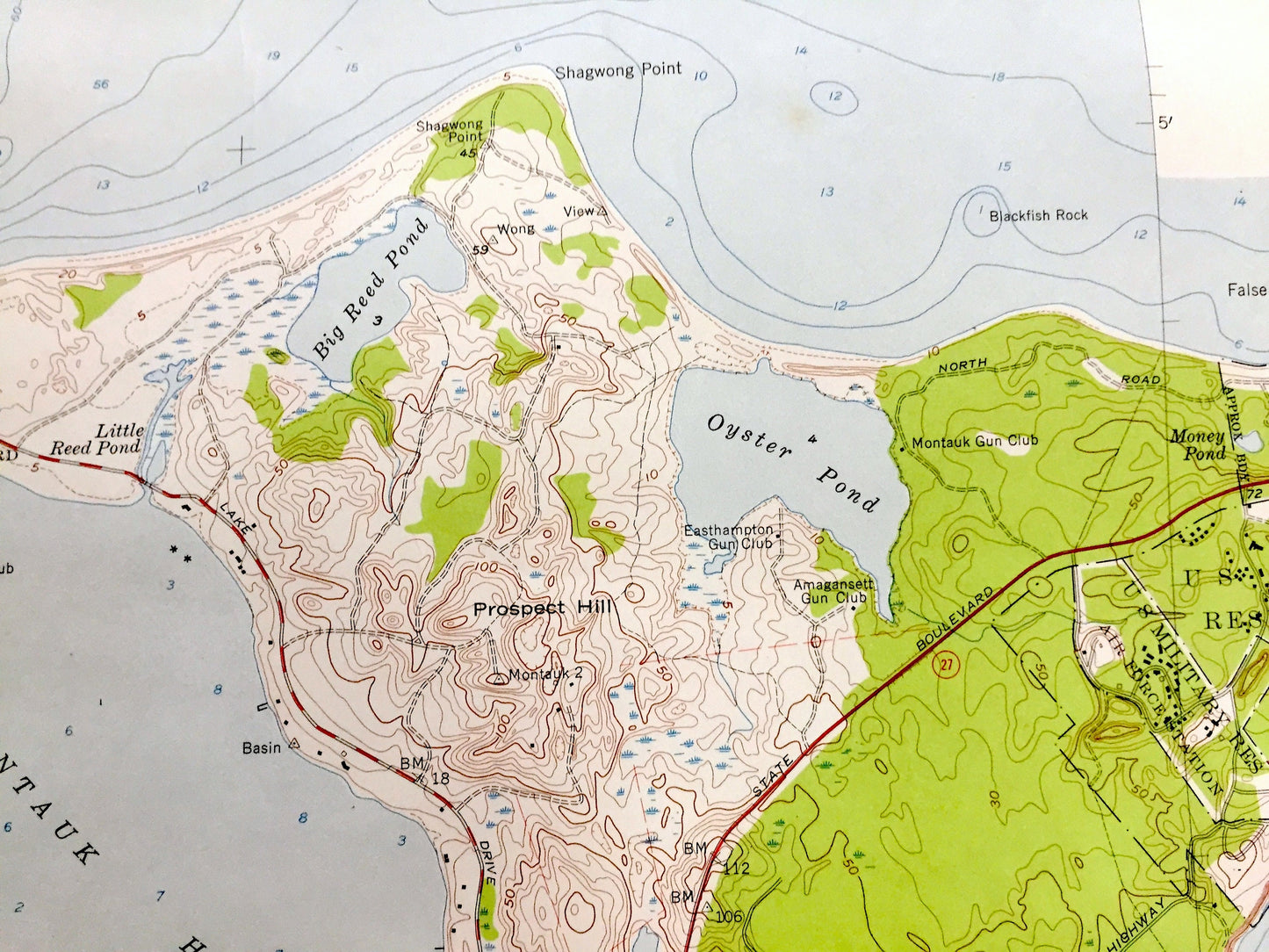 Antique Montauk Point, New York 1956 US Geological Survey Topographic Map – Suffolk County, East Hampton, Napeague, Montauk, NY