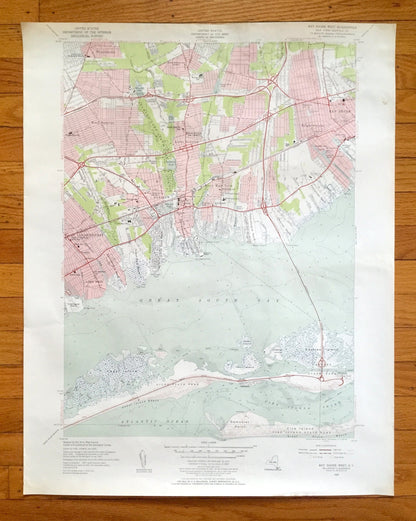 Antique Bay Shore West, New York 1954 US Geological Survey Topographic Map – Fire Island, Suffolk County, Long Island, Islip, Babylon, NY