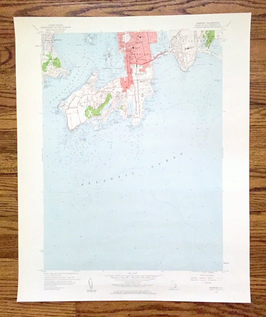 Antique Newport, Rhode Island 1957 US Geological Survey Topographic Map – Narraganset Bay, Jamestown, Middletown, Conanicut Island County RI