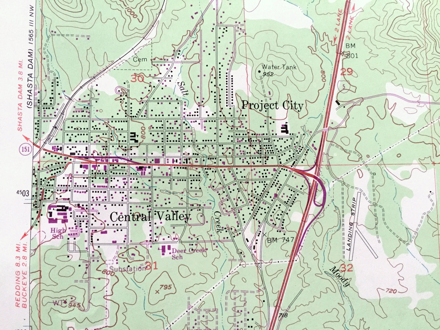 Antique Project City, California 1957 US Geological Survey Topographic Map – Shasta County, Central Valley, Whiskeytown Trinity National, CA