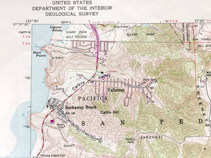 Antique Montara Mountain, California 1956 US Geological Survey Topographic Map – Buri Buri, San Mateo, Pedro, San Francisco, El Granada, CA