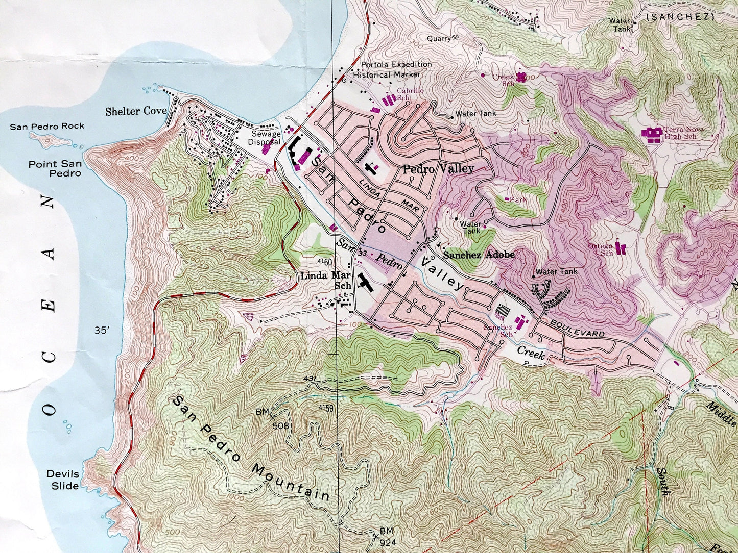 Antique Montara Mountain, California 1956 US Geological Survey Topographic Map – Buri Buri, San Mateo, Pedro, San Francisco, El Granada, CA