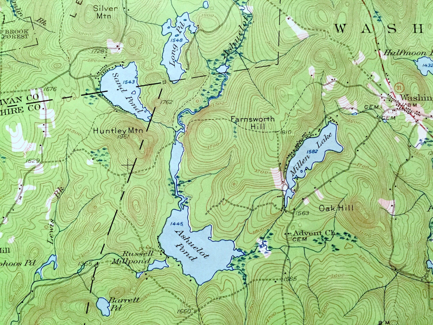 Antique Lovewell Mountain, New Hampshire 1957 US Geological Survey Topographic Map – Washington, Stoddard, Marlow, Lempster, Windsor, NH