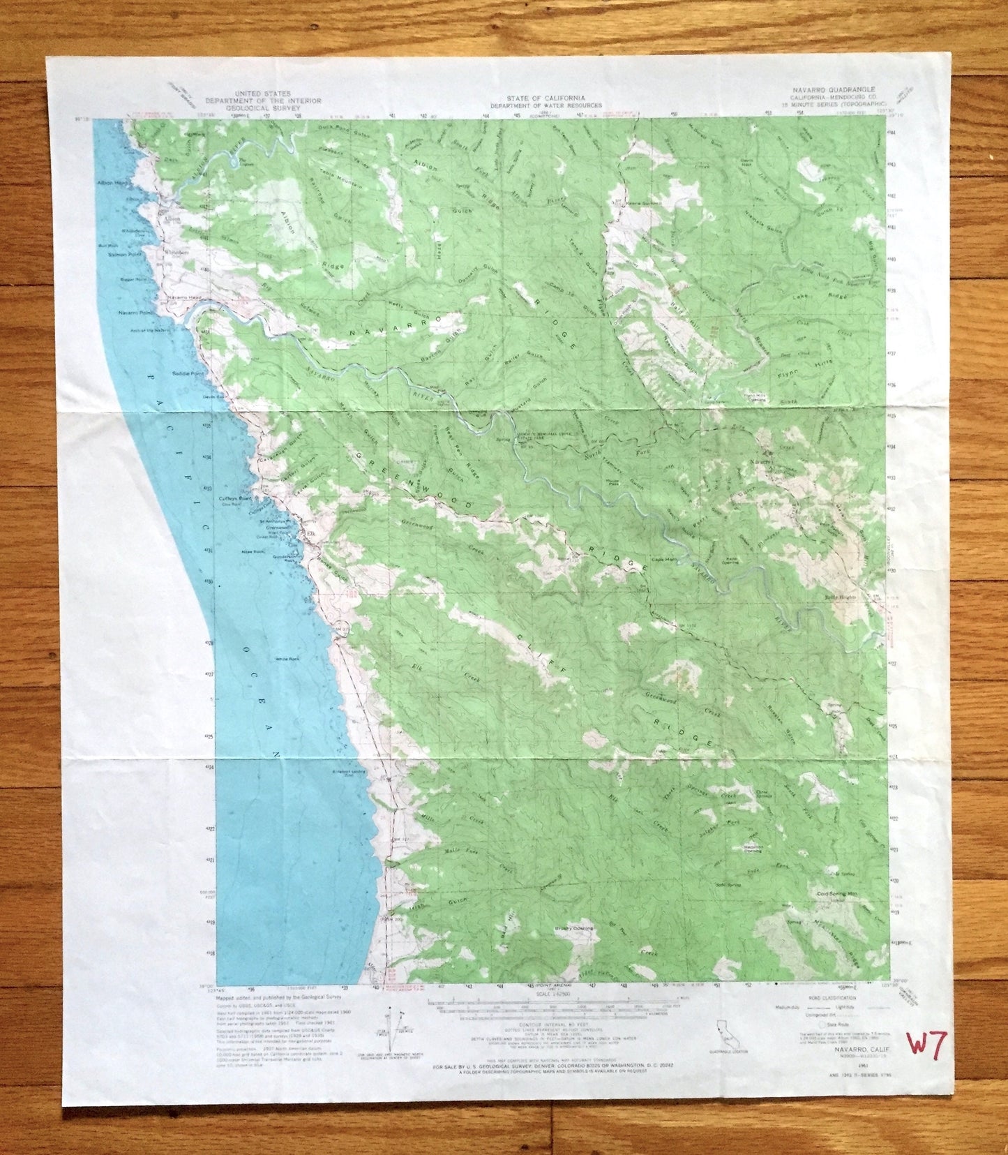 Antique Navarro, California 1961 US Geological Survey Topographic Map – Mendocino County, Albion, Whitesboro, Elk, Coast, Redwood Forest, CA
