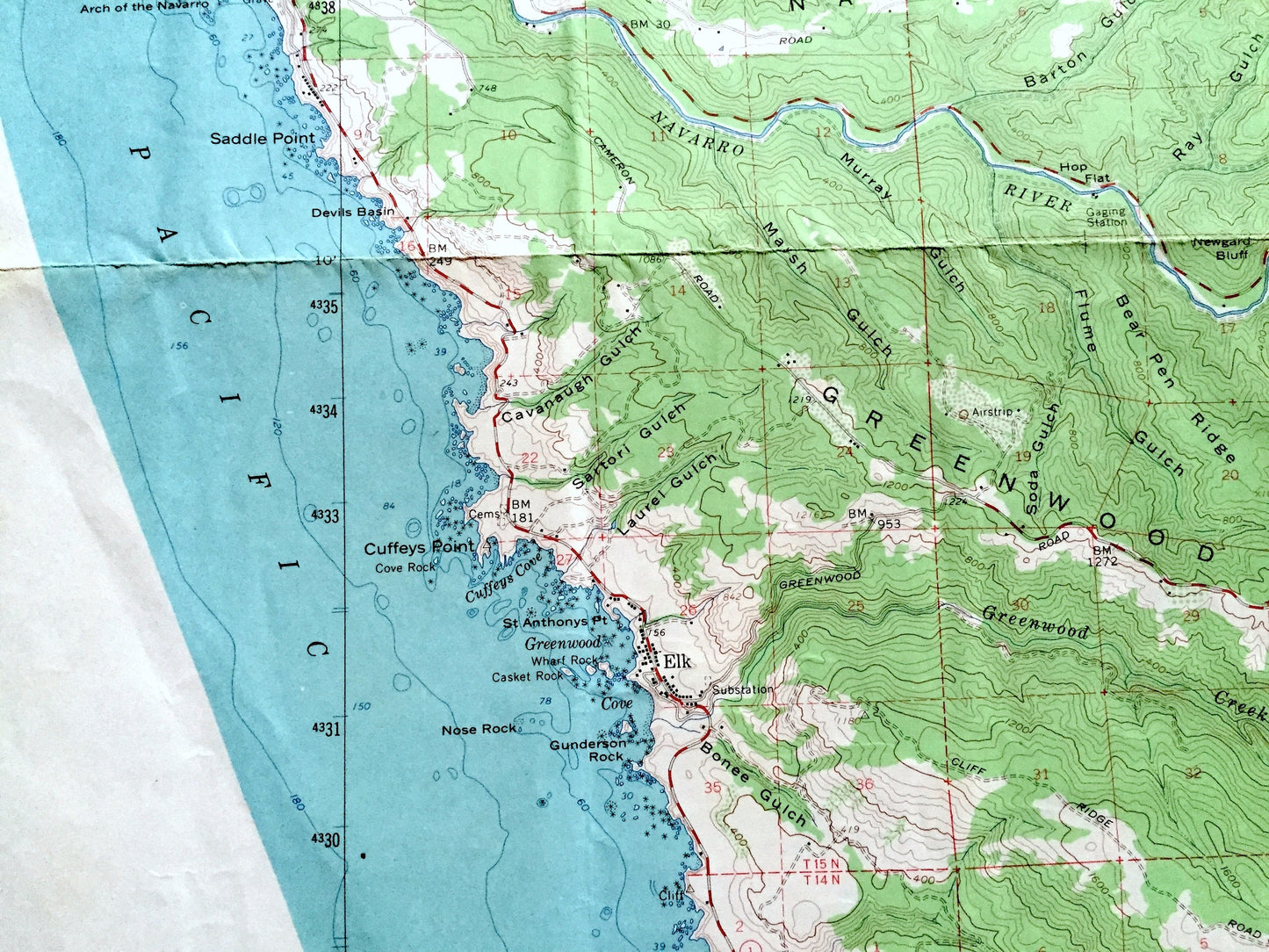 Antique Navarro, California 1961 US Geological Survey Topographic Map – Mendocino County, Albion, Whitesboro, Elk, Coast, Redwood Forest, CA