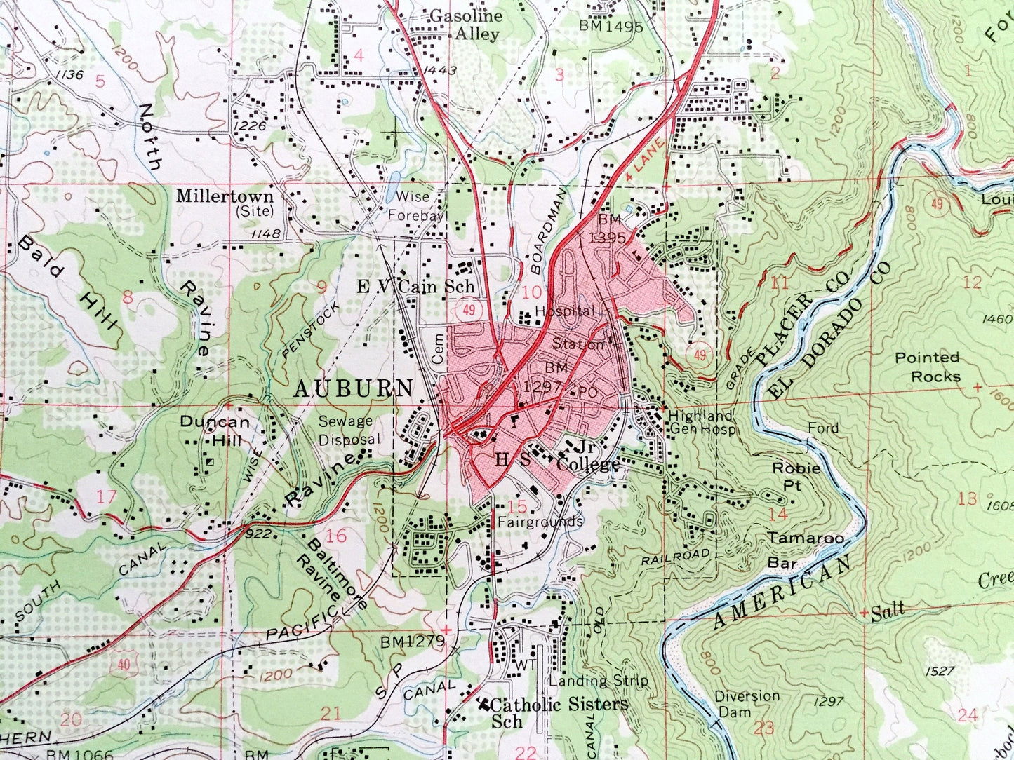 Antique Auburn, California 1954 US Geological Survey Topographic Map – Rocklin, Loomis, Penryn, Newcastle, Placer, El Dorado County, CA