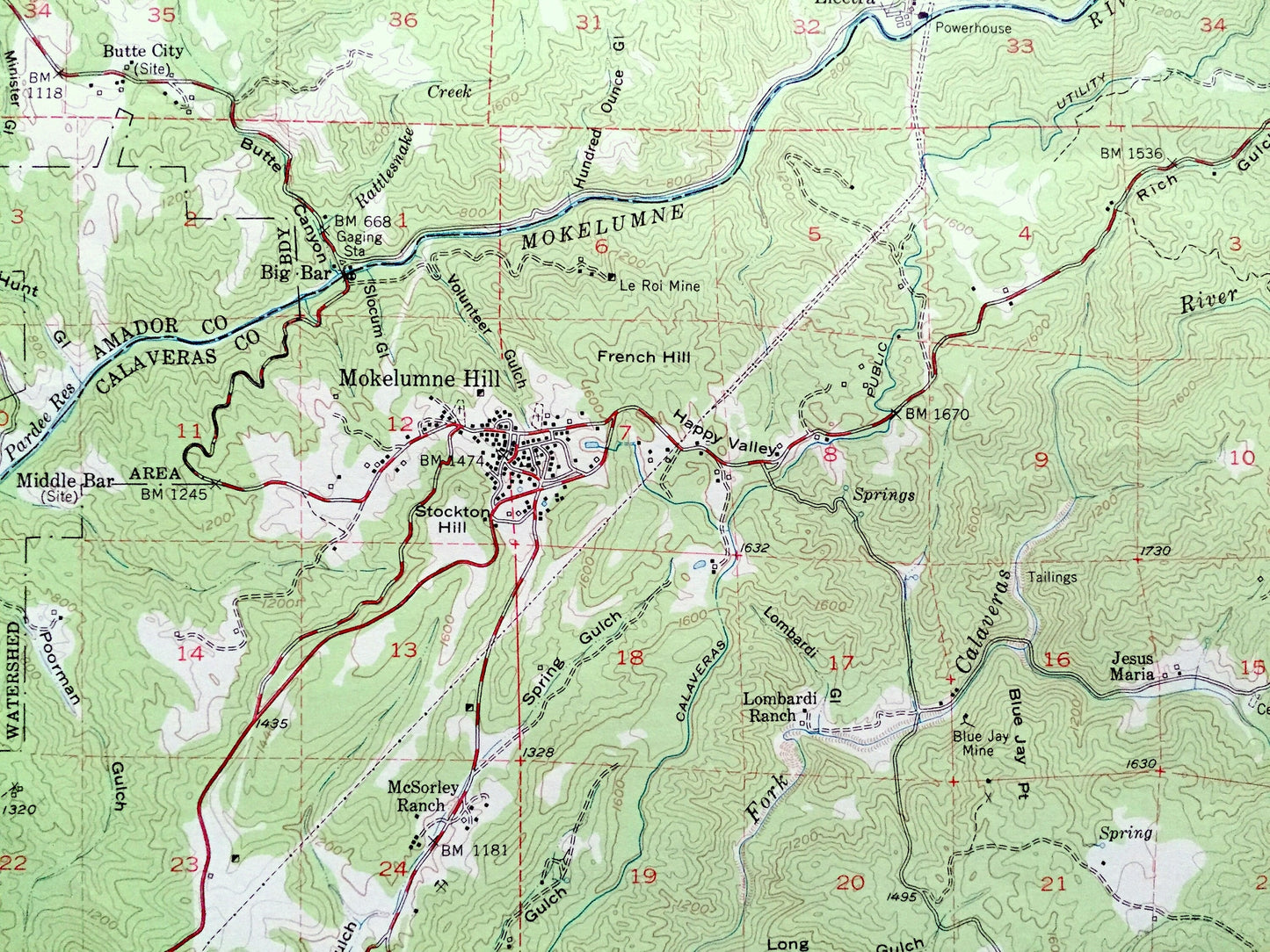Antique Mokelumne Hill, California 1948 US Geological Survey Topographic Map – Amador, Calaveras County, West Point, Pioneer, Volcano, CA