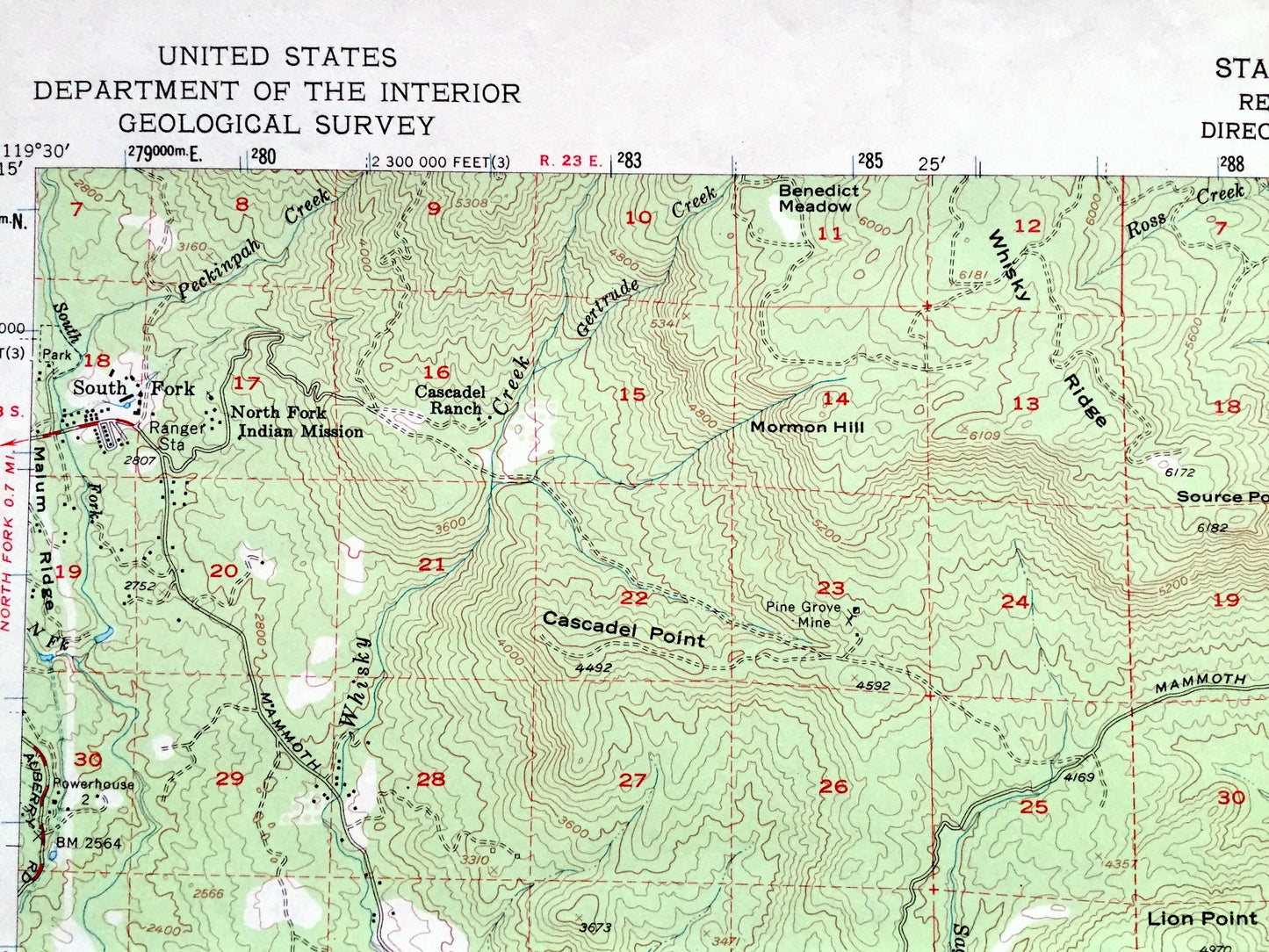 Antique Shaver Lake, California 1953 US Geological Survey Topographic Map – Madera, Fresno County, Sierra National Forest, Rock Haven, CA