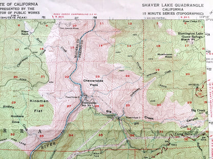 Antique Shaver Lake, California 1953 US Geological Survey Topographic Map – Madera, Fresno County, Sierra National Forest, Rock Haven, CA