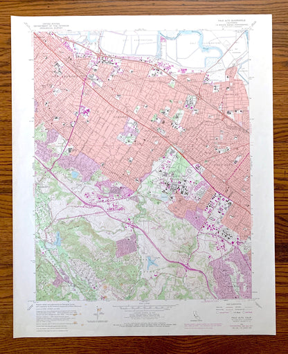 Antique Palo Alto, California 1961 US Geological Survey Topographic Map – Silicon Valley, Stanford University, Menlo Park Pulgas Atherton CA