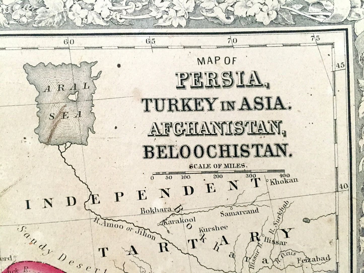 Antique 1860 Persia, Turkey, Afghanistan, Belochistan Map by S. Augustus Mitchell – Palestine, Israel, Iraq, Iran Syria Pakistan Middle East