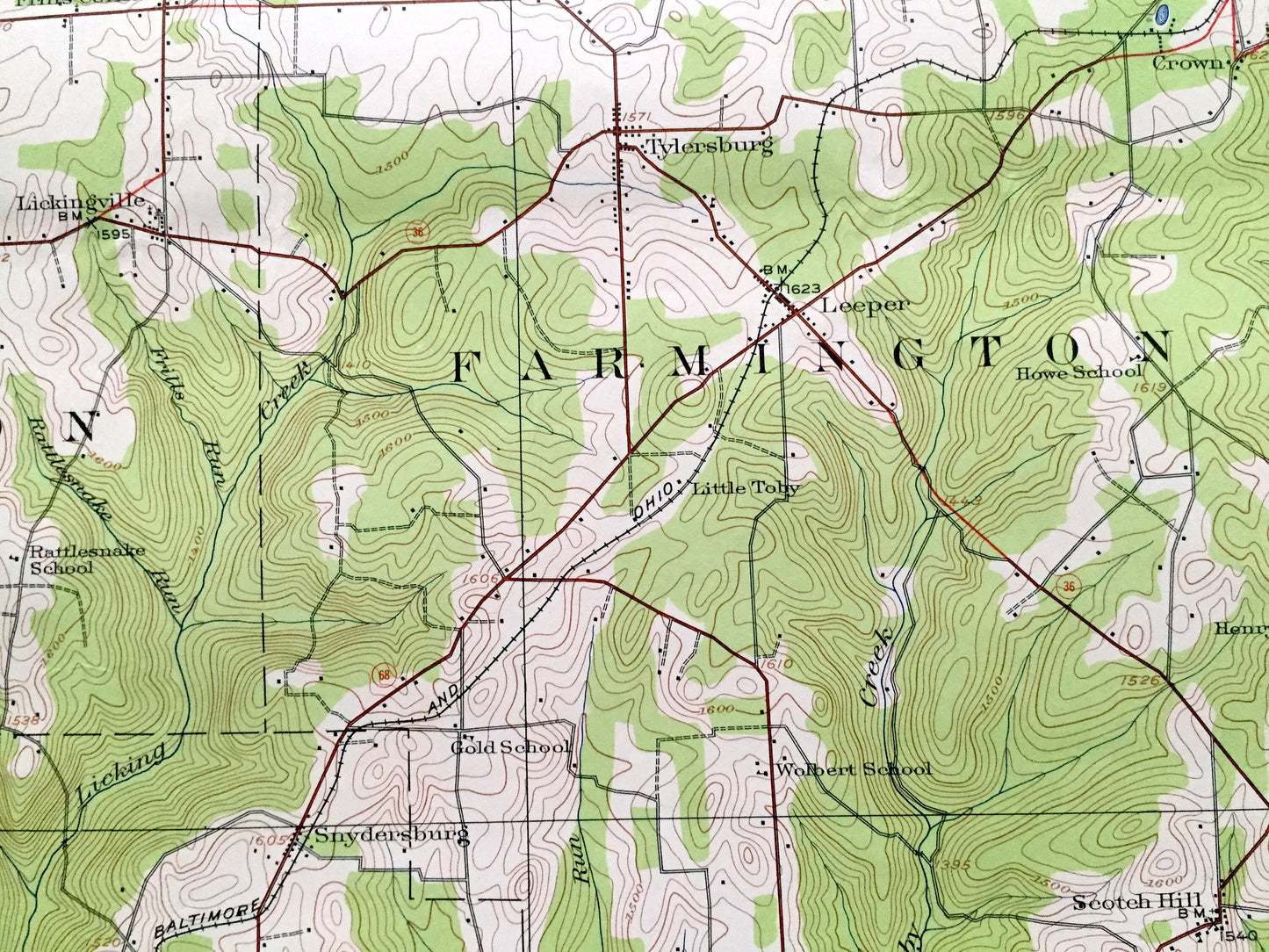 Antique Tionesta, Pennsylvania 1922 US Geological Survey Topographic Map – Forest, Venango, Clarion County, Farmington, Allegheny, Knox, Elk