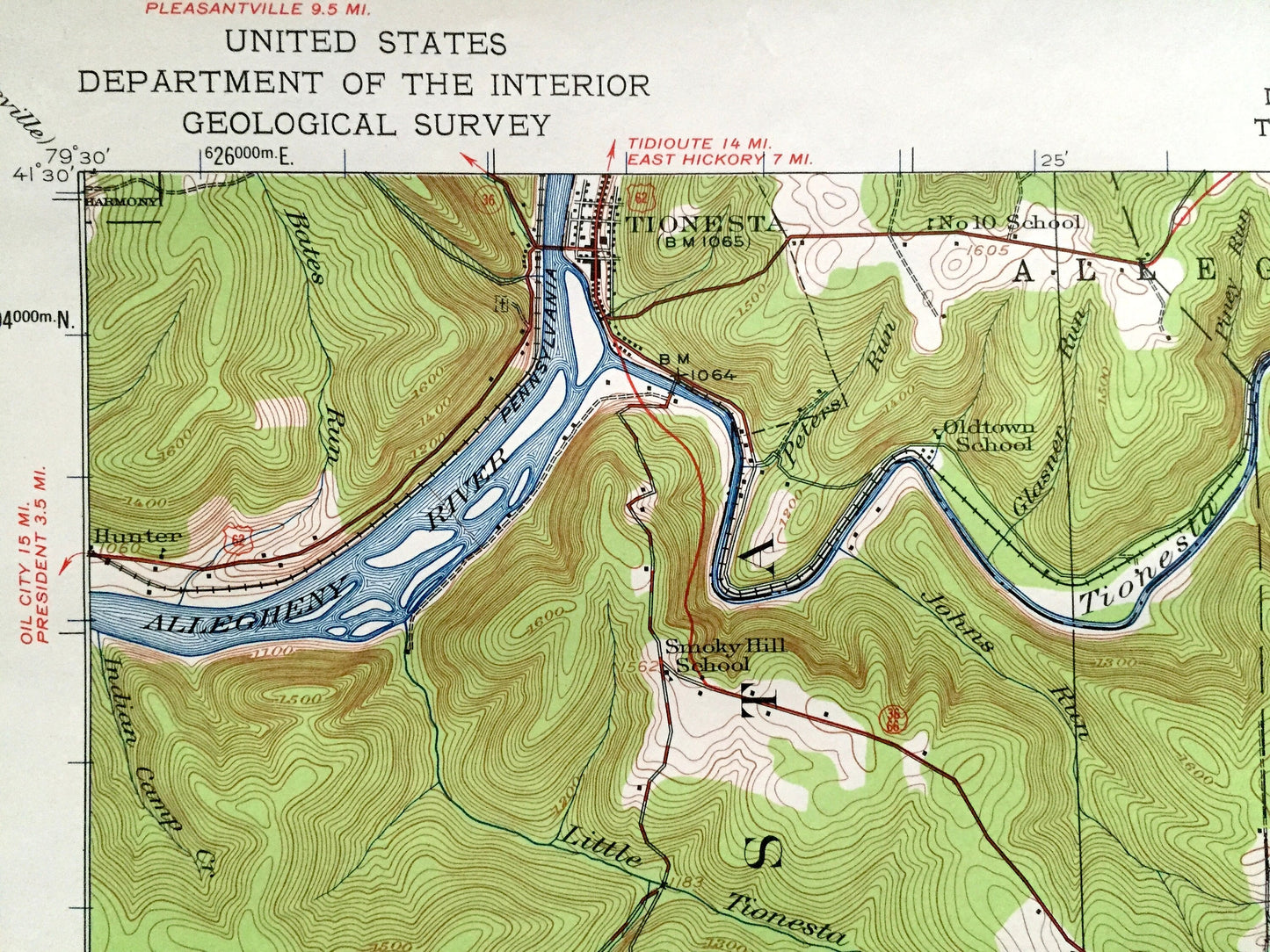Antique Tionesta, Pennsylvania 1922 US Geological Survey Topographic Map – Forest, Venango, Clarion County, Farmington, Allegheny, Knox, Elk