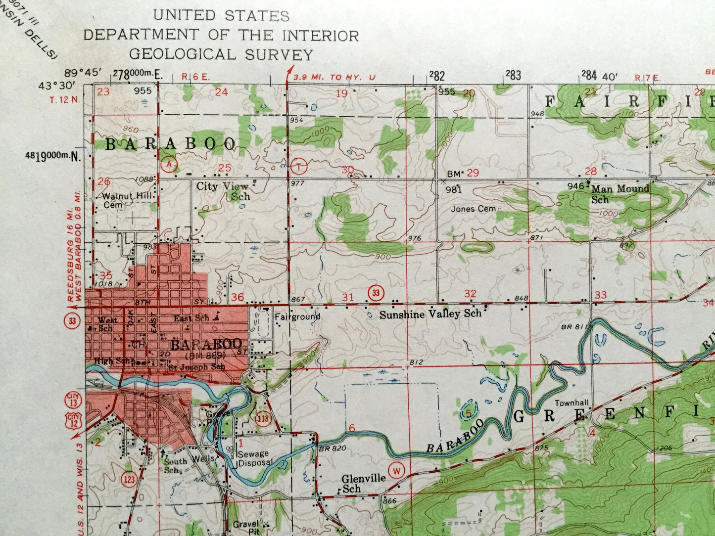 Antique Baraboo, Wisconsin 1959 US Geological Survey Topographic Map – Merrimac, Prairie du Sac, Sauk, Lodi, Columbia, Dane, Devils Lake WI