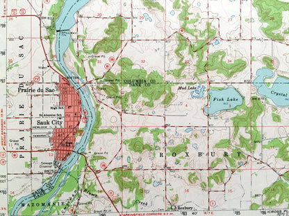 Antique Baraboo, Wisconsin 1959 US Geological Survey Topographic Map – Merrimac, Prairie du Sac, Sauk, Lodi, Columbia, Dane, Devils Lake WI