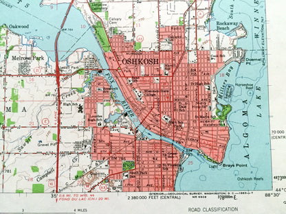Antique Oshkosh, Wisconsin 1961 US Geological Survey Topographic Map – Winnebago County, Lake Winneconne, Omro, Butte Des Mortes, Larsen, WI