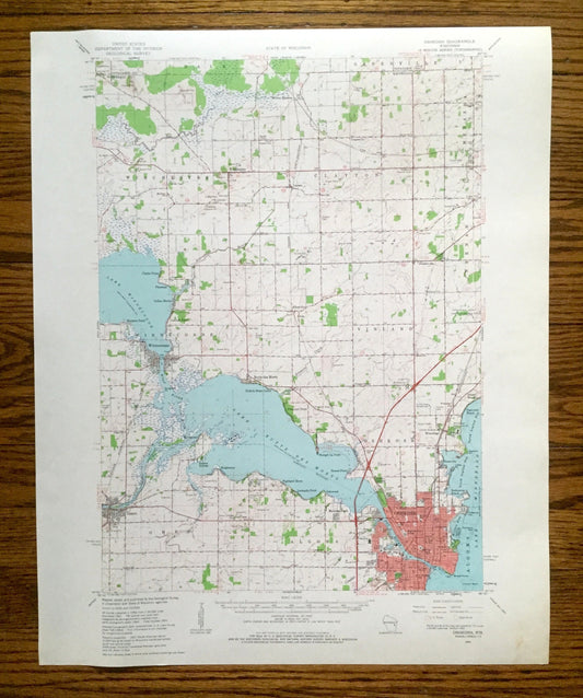 Antique Oshkosh, Wisconsin 1961 US Geological Survey Topographic Map – Winnebago County, Lake Winneconne, Omro, Butte Des Mortes, Larsen, WI