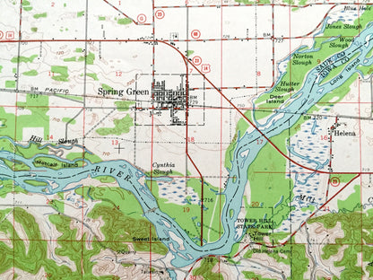 Antique Spring Green, Wisconsin 1960 US Geological Survey Topographic Map – Richland, Sauk, Iowa County, Lone Rock, Wyoming, Taliesin, WI