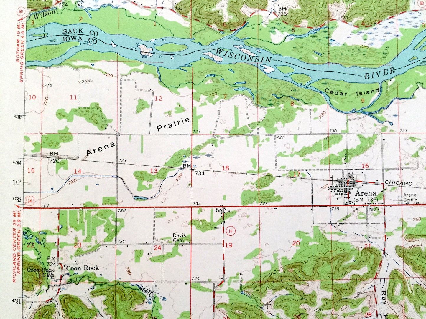 Antique Blue Mounds, Wisconsin 1962 US Geological Survey Topographic Map – Sauk, Iowa County, Arena, Mazomanie, State Park, Barneveld, WI