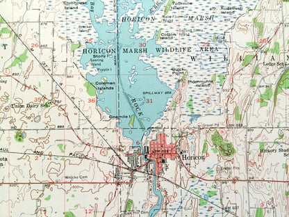 Antique Horicon, Wisconsin 1955 US Geological Survey Topographic Map – Dodge County, Sinissippi Lake, Marsh Wildlife Area, Juneau, Mayville