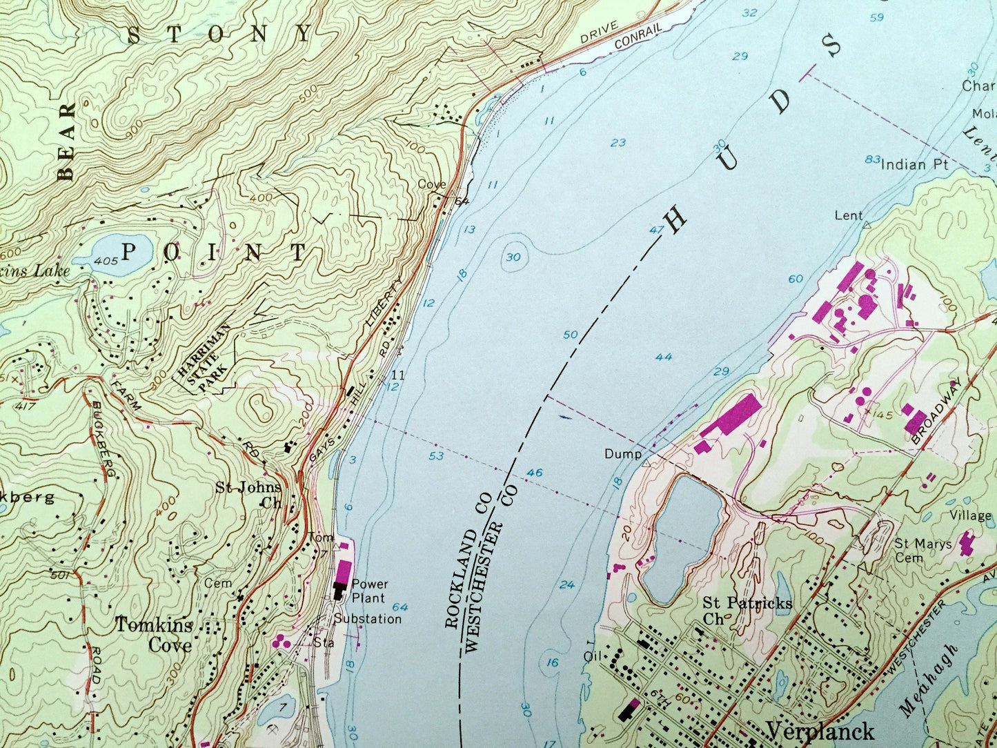 Antique Peekskill, New York 1957 US Geological Survey Topographic Map – Orange, Rockland, Putnam, Westchester County, Philipstown, NY
