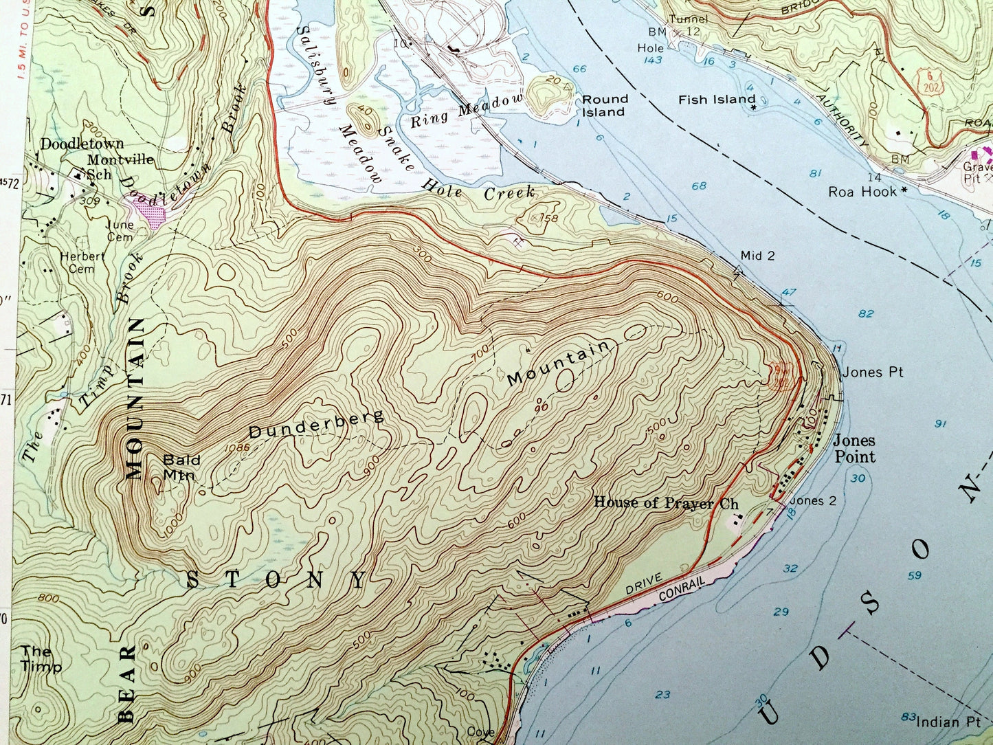 Antique Peekskill, New York 1957 US Geological Survey Topographic Map – Orange, Rockland, Putnam, Westchester County, Philipstown, NY