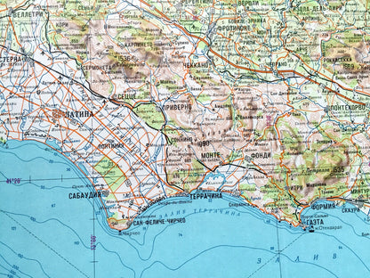 Antique SOVIET Rome, Italy 1972 Russian Army Survey Map – Naples, Palermo, Sorrento, Amalfi Coast, Pompei, Lazio, Campania, Latina, Anzio