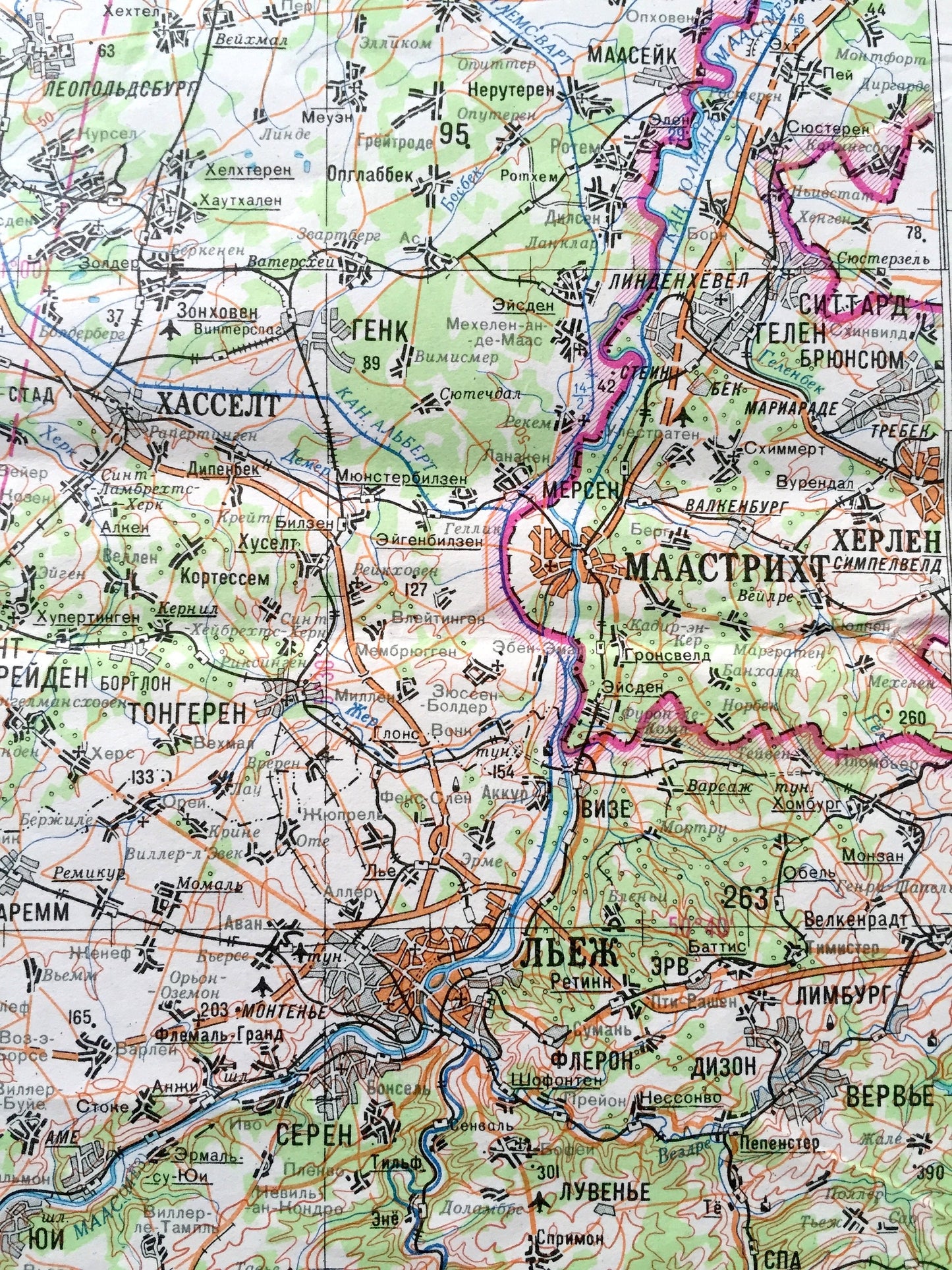 Antique SOVIET Brussels, Belgium 1968 Russian Army Survey Map – Ghent, Bruges, Antwerp, Rotterdam, Breda, Ostend, Netherlands, Lille, France