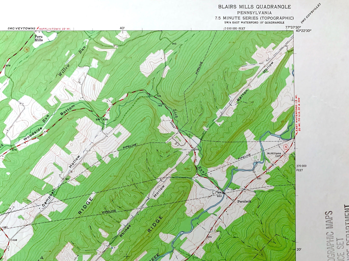 Antique Blairs Mills, Pennsylvania 1960 US Geological Survey Topographic Map – Juniata, Perry, Huntingdon, Franklin County, Lack, Tell, PA