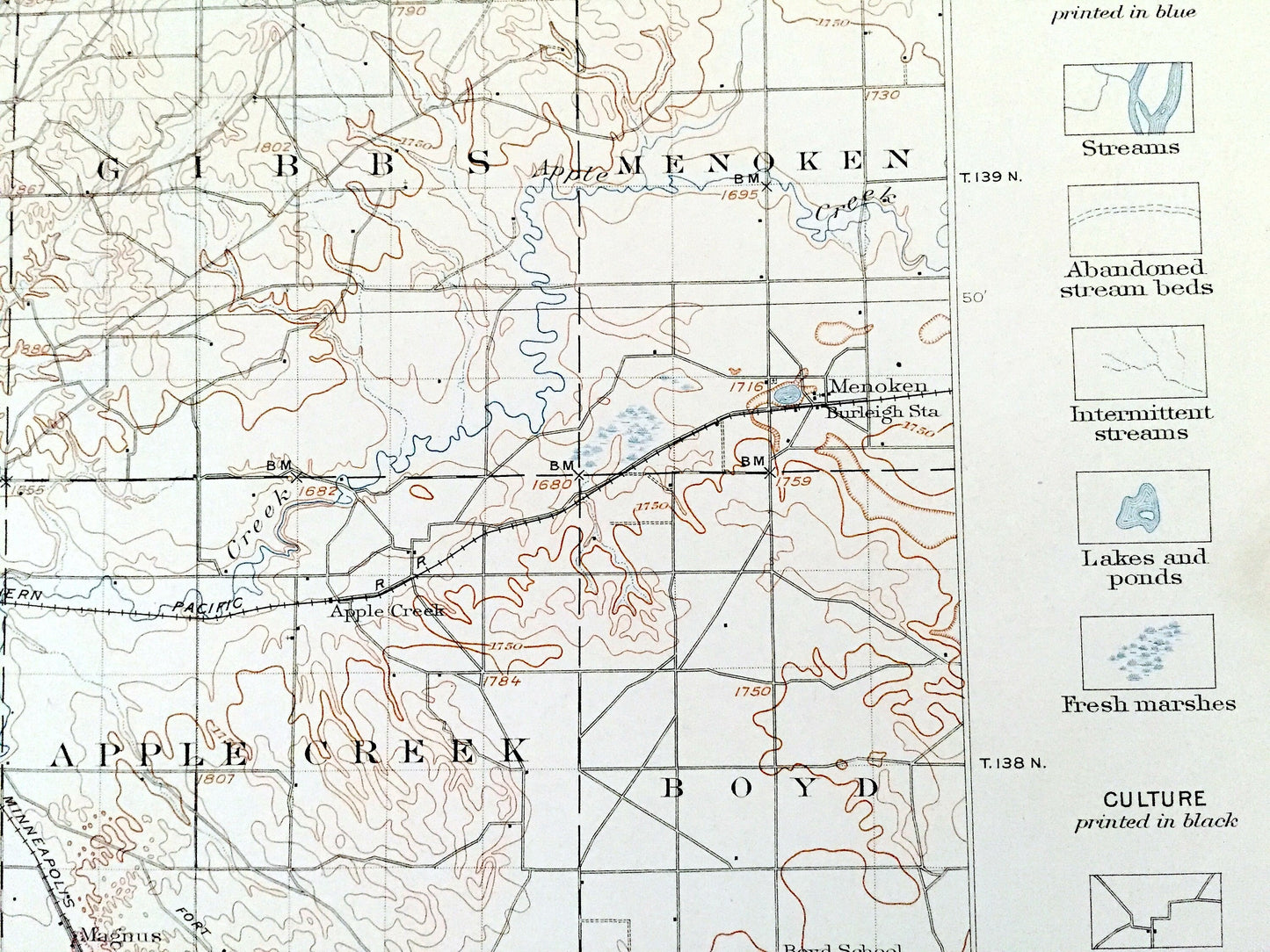 Antique Bismarck, North Dakota 1907 US Geological Survey Topographic Map – Morton, Burleigh, Emmons County, Mandan, Lincoln, Custer, ND