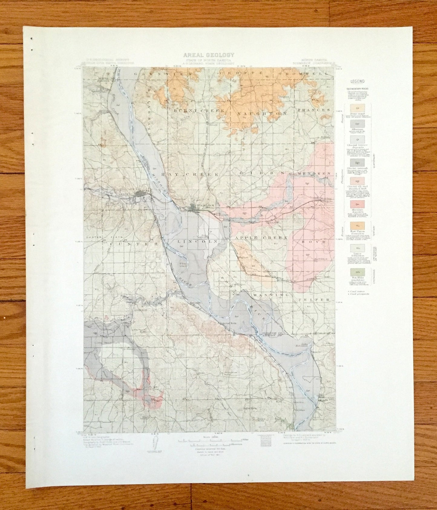 Antique Bismarck, North Dakota 1911 US Geological Survey Topographic Map – Morton, Burleigh, Emmons County, Mandan, Lincoln, Custer, ND