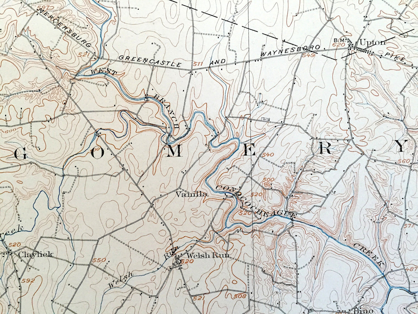 Antique Mercersburg, Pennsylvania 1902 US Geological Survey Topographic Map – Franklin County, McConnellsburg, Williamson, Cove Gap, PA
