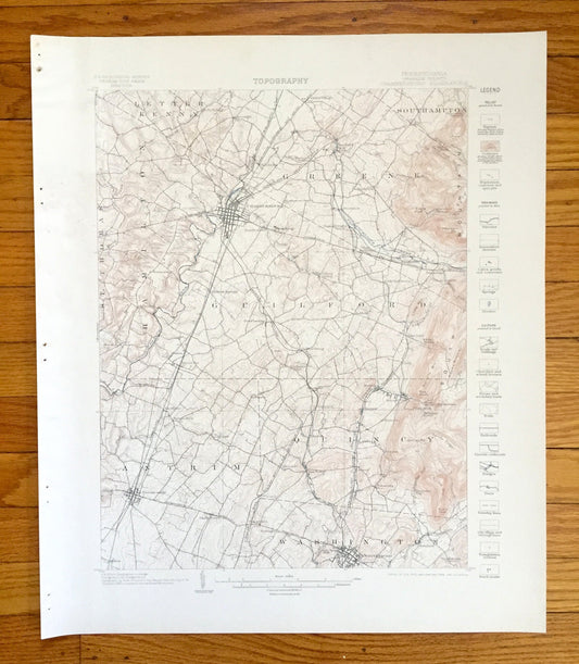 Antique Chambersburg, Pennsylvania 1902 US Geological Survey Topographic Map – Waynesboro, Greencastle, South Mountain, Franklin County, PA