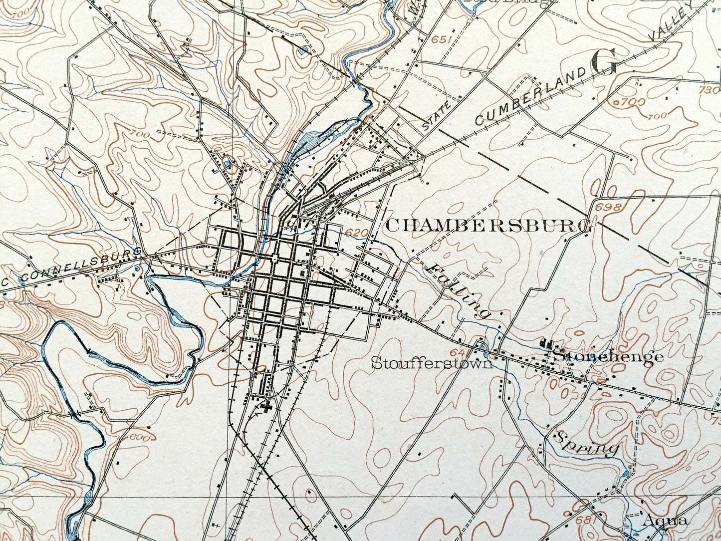 Antique Chambersburg, Pennsylvania 1902 US Geological Survey Topographic Map – Waynesboro, Greencastle, South Mountain, Franklin County, PA