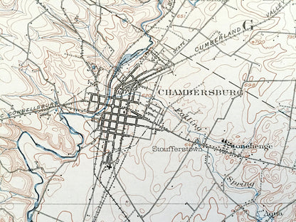 Antique Chambersburg, Pennsylvania 1902 US Geological Survey Topographic Map – Waynesboro, Greencastle, South Mountain, Franklin County, PA