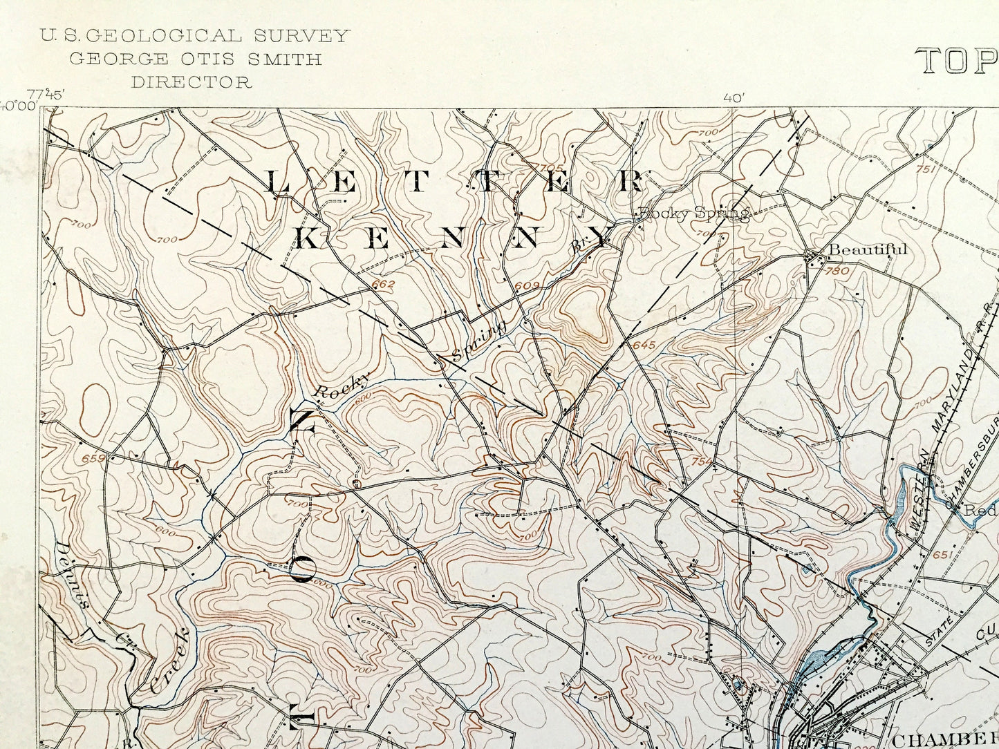 Antique Chambersburg, Pennsylvania 1902 US Geological Survey Topographic Map – Waynesboro, Greencastle, South Mountain, Franklin County, PA